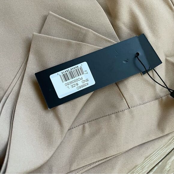 Tailored Wide Leg Twill Crepe Pant, Sand - Picture 8 of 10